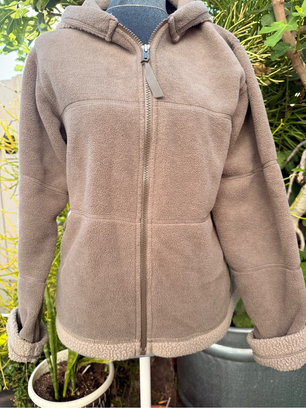 Patagonia Taupe Hooded Teddy Fleece Jacket